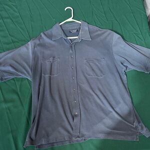 Roundtree & Yorke 3XLT Tall Navy Button Shirt Big & Tall Casual Short Sleeve
